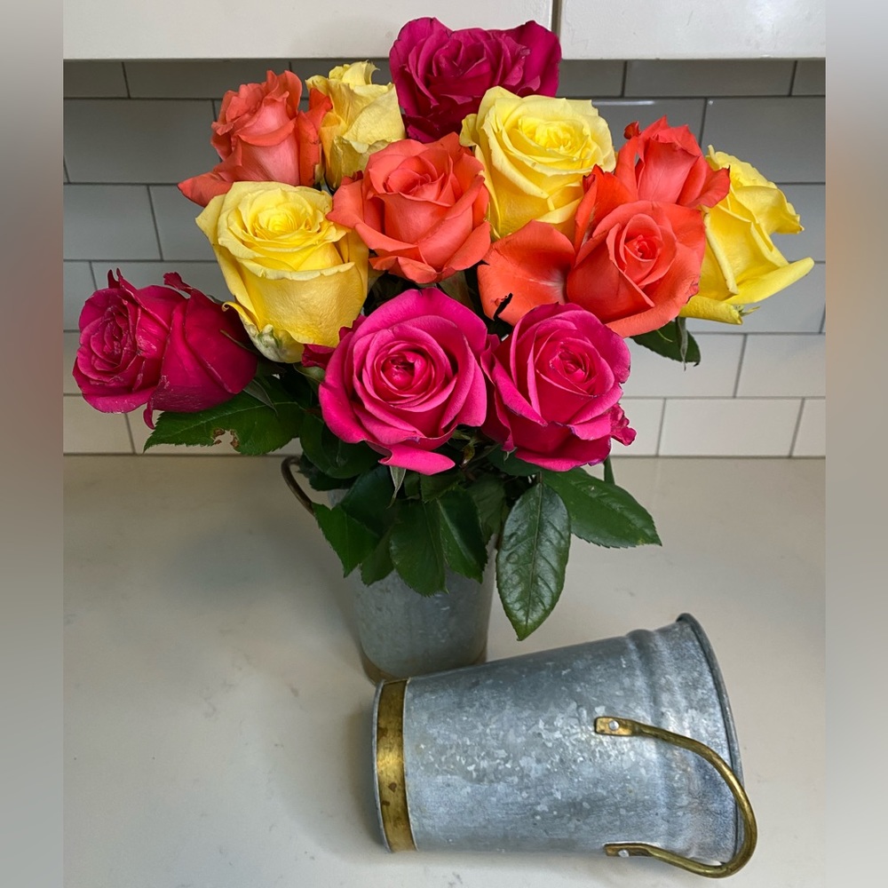 Galvanized Flower Pots Heavy Metal With Brass Detail, Made In Slovakia